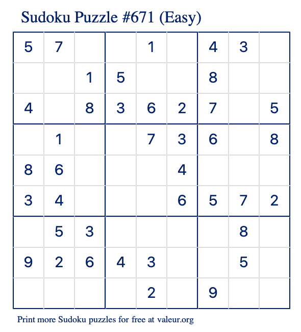 Free Printable Easy Sudoku With The Answer 671