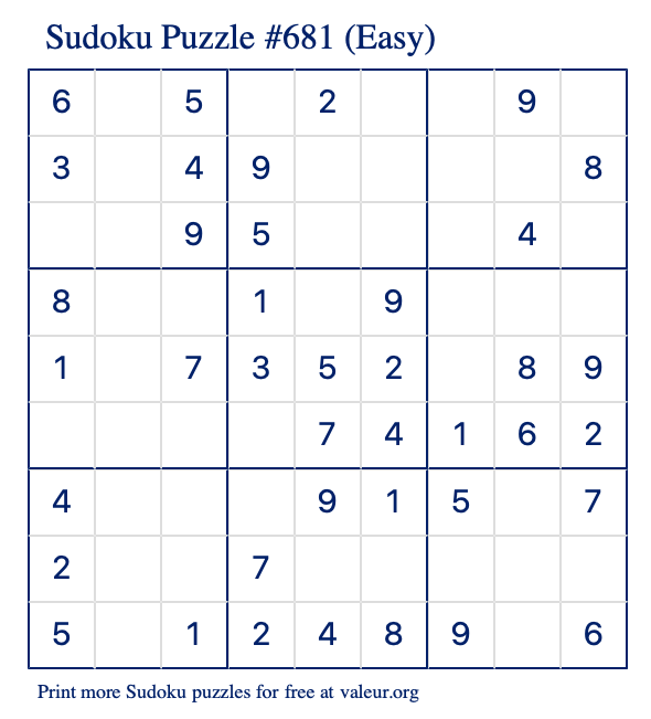 Free Printable Easy Sudoku Puzzle number 681