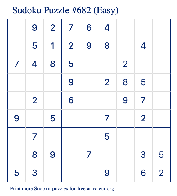 Free Printable Easy Sudoku Puzzle number 682