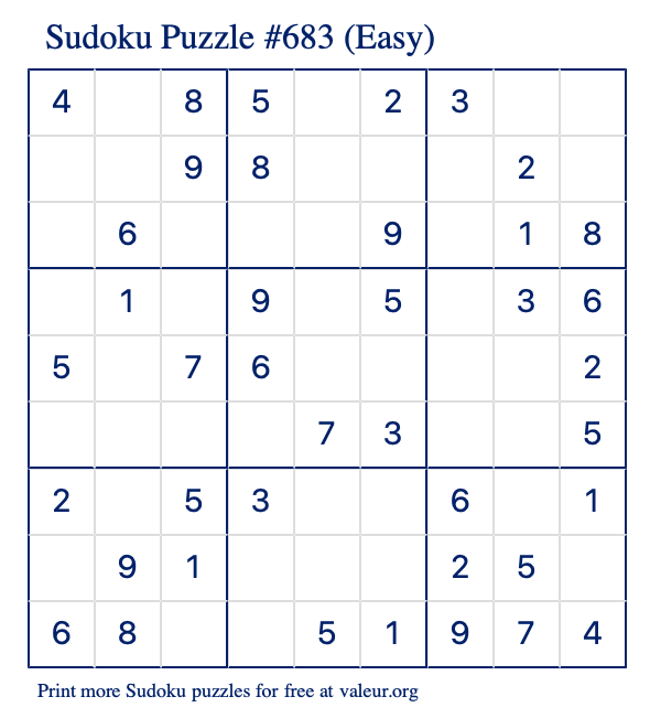 Free Printable Easy Sudoku Puzzle number 683