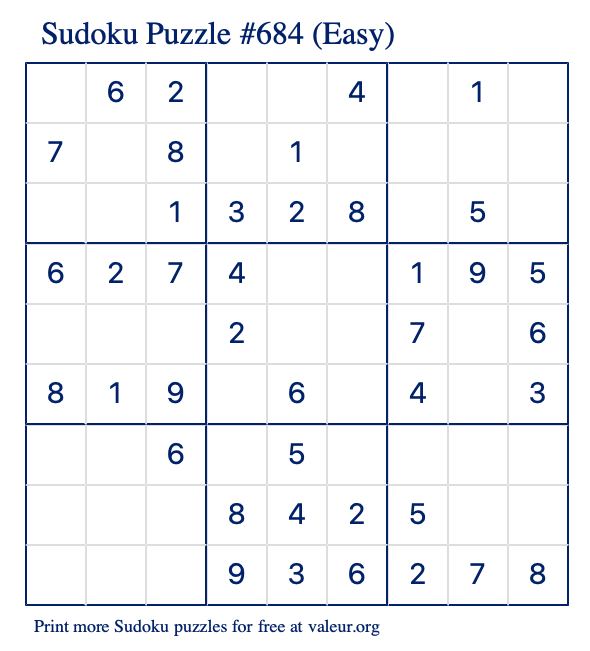 Free Printable Easy Sudoku Puzzle number 684