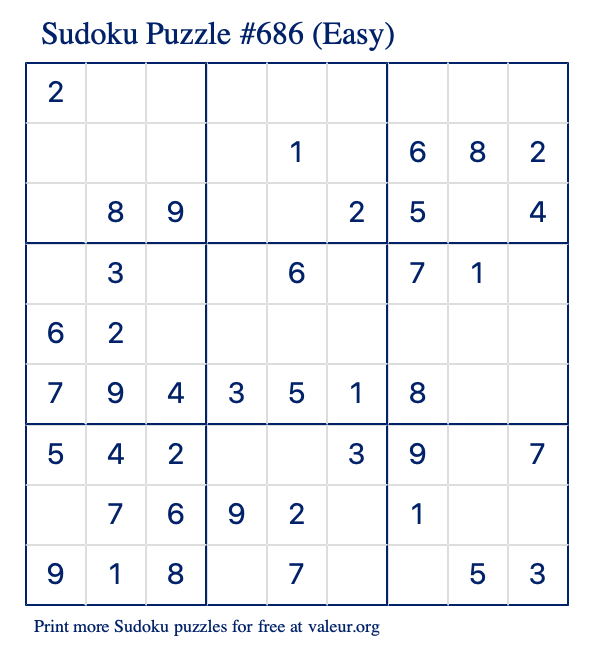 Free Printable Easy Sudoku Puzzle number 686