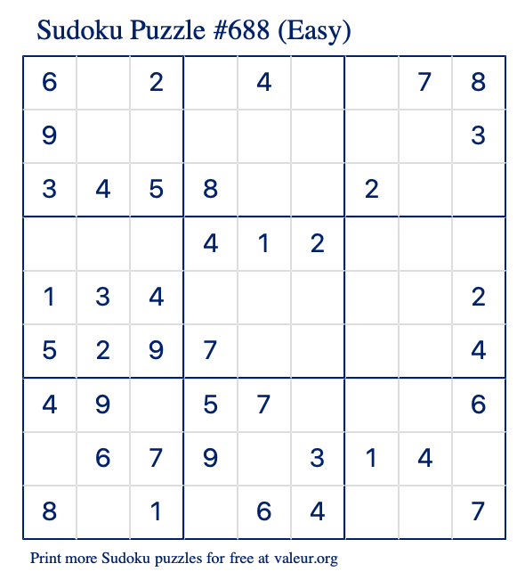 Free Printable Easy Sudoku Puzzle number 688