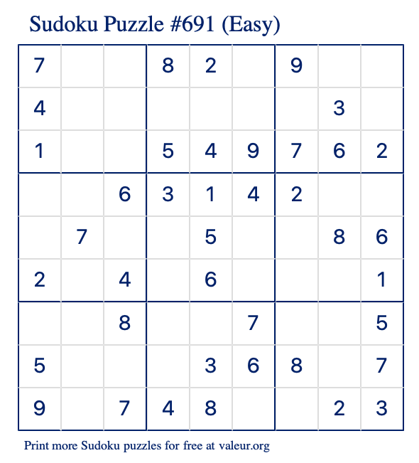 Free Printable Easy Sudoku Puzzle number 691