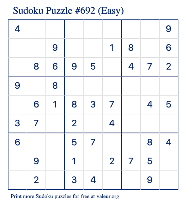 Free Printable Easy Sudoku Puzzle number 692