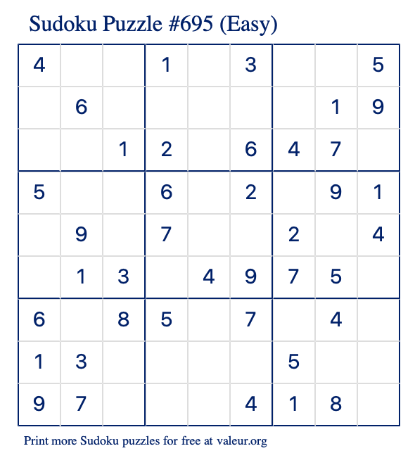 Free Printable Easy Sudoku Puzzle number 695