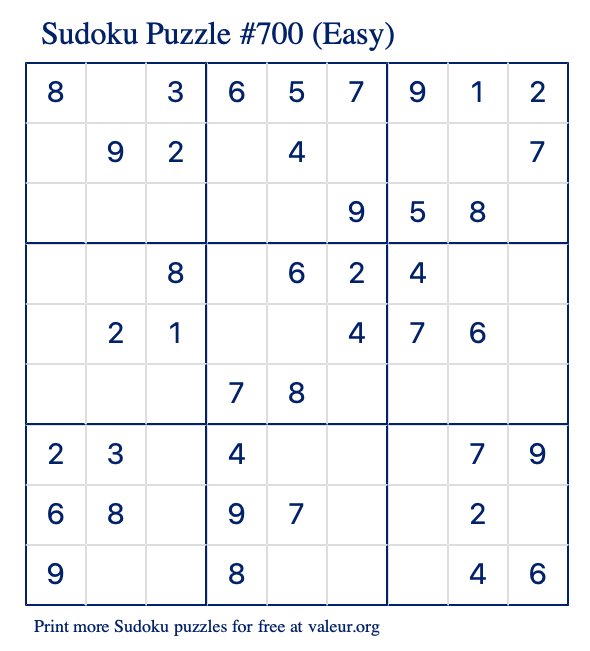 Free Printable Easy Sudoku Puzzle number 700