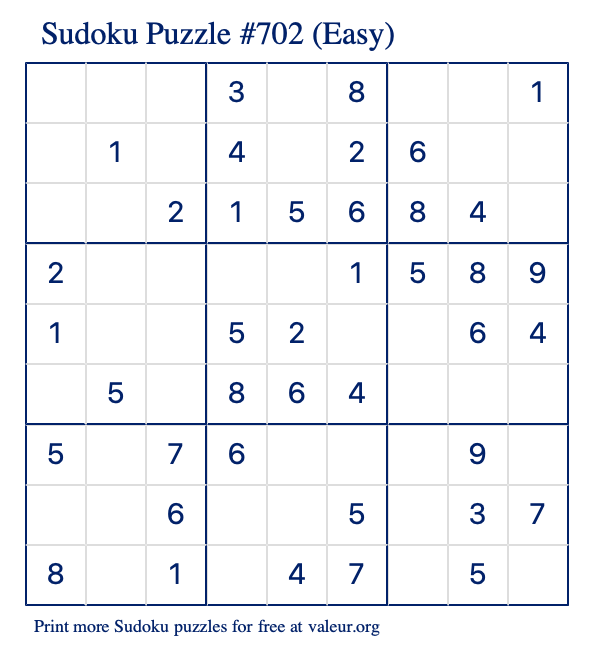 Free Printable Easy Sudoku Puzzle number 702