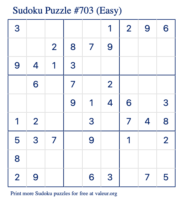 Free Printable Easy Sudoku Puzzle number 703