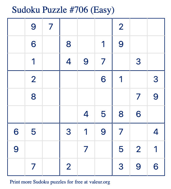 free printable easy sudoku with the answer 706