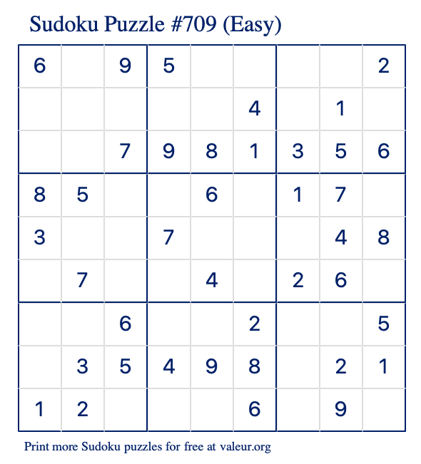 Free Printable Easy Sudoku Puzzle number 709