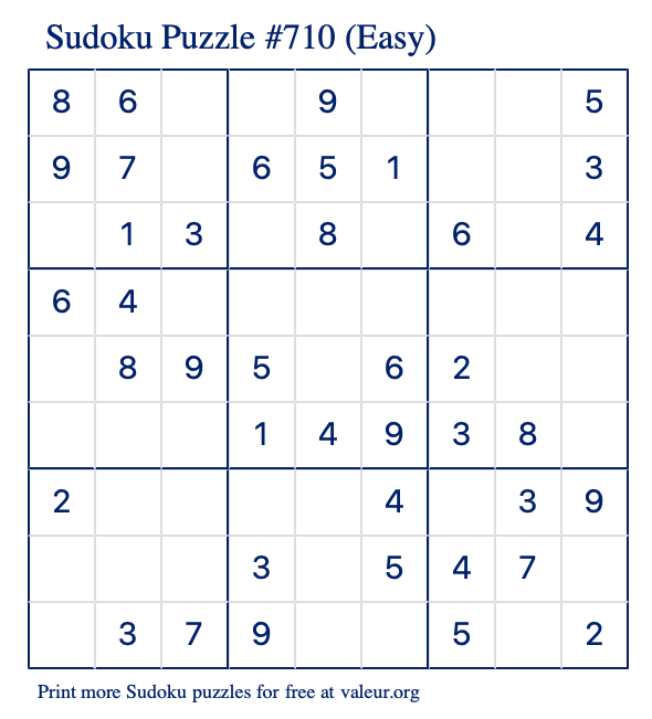 Free Printable Easy Sudoku Puzzle number 710