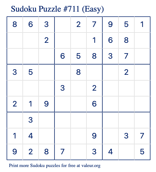 Free Printable Easy Sudoku Puzzle number 711