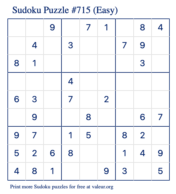 Free Printable Easy Sudoku Puzzle number 715