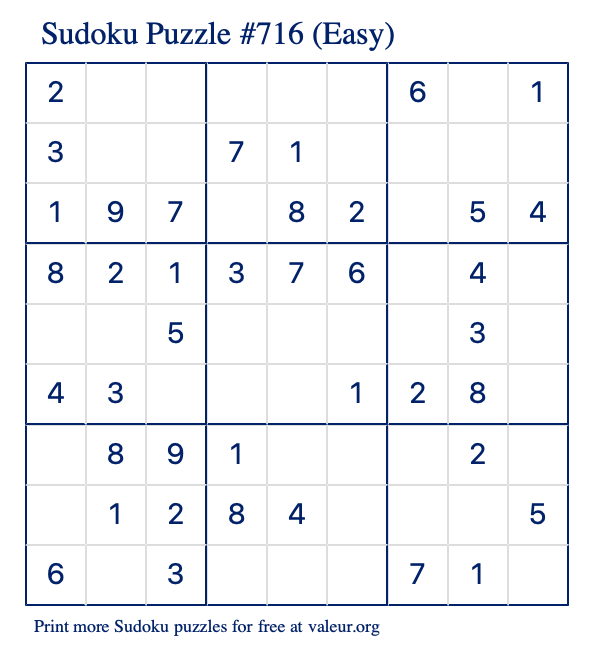 Free Printable Easy Sudoku Puzzle number 716