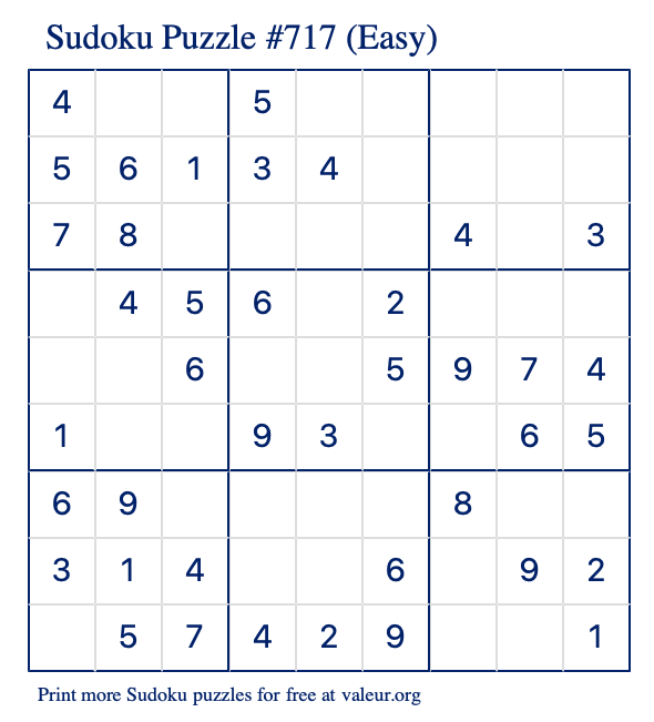 Free Printable Easy Sudoku Puzzle number 717