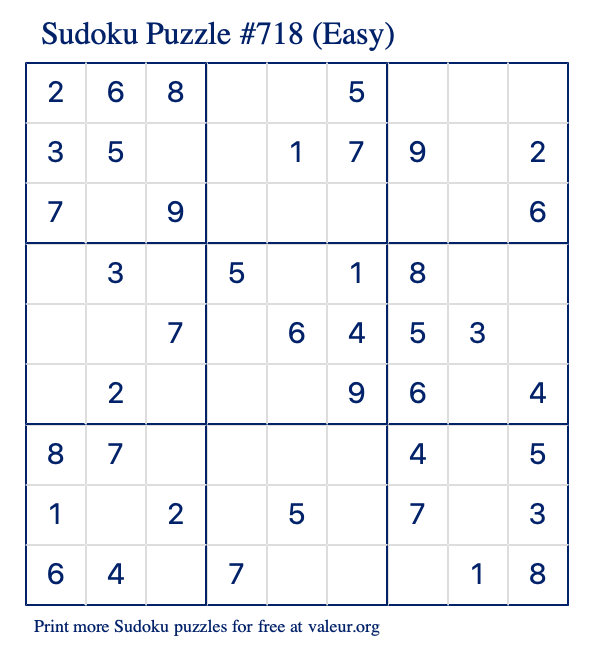 Free Printable Easy Sudoku Puzzle number 718