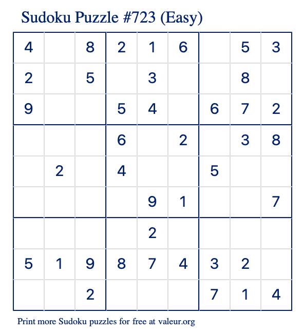 Free Printable Easy Sudoku Puzzle number 723