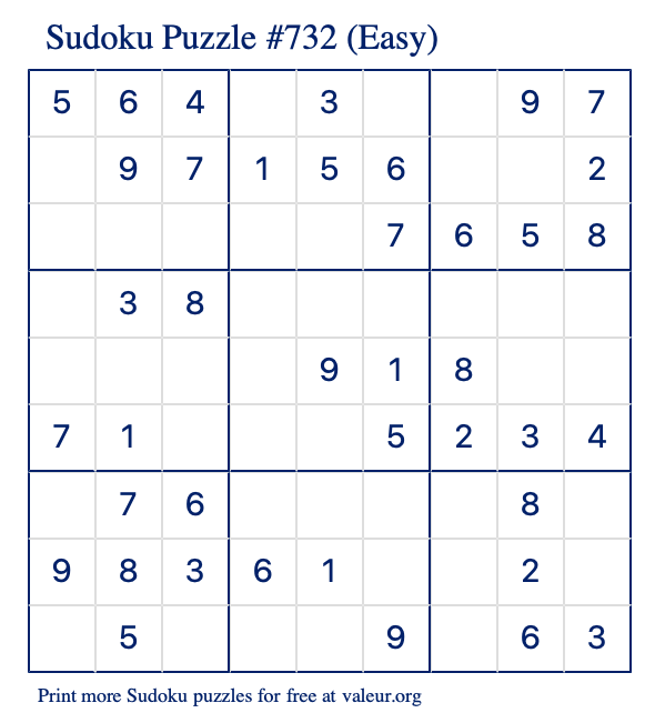 Free Printable Easy Sudoku Puzzle number 732