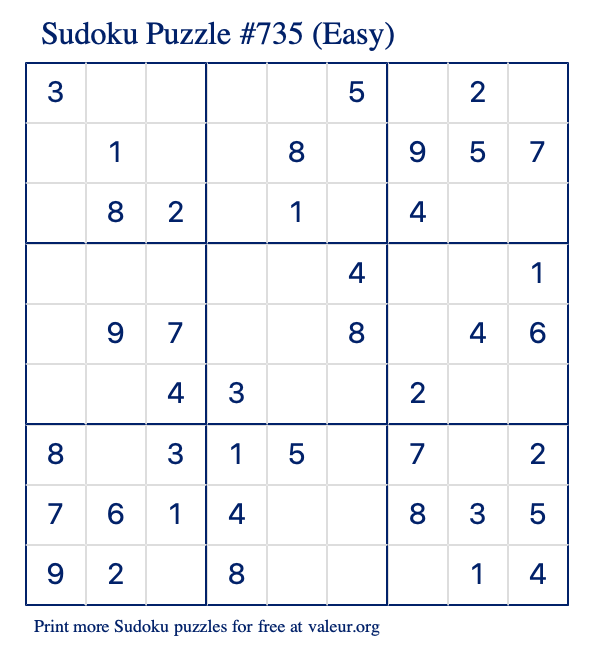 Free Printable Easy Sudoku Puzzle number 735