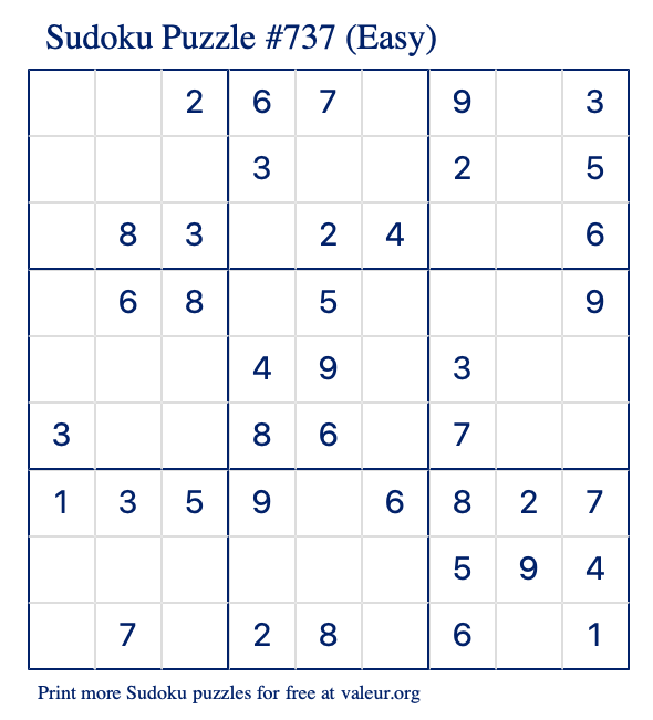 Free Printable Easy Sudoku Puzzle number 737