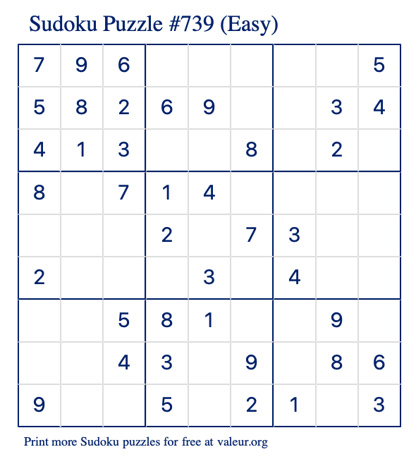 Free Printable Easy Sudoku Puzzle number 739