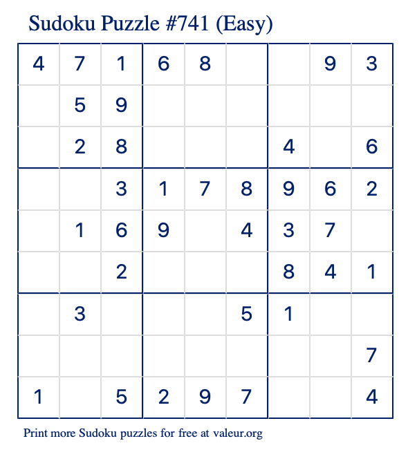 Free Printable Easy Sudoku Puzzle number 741