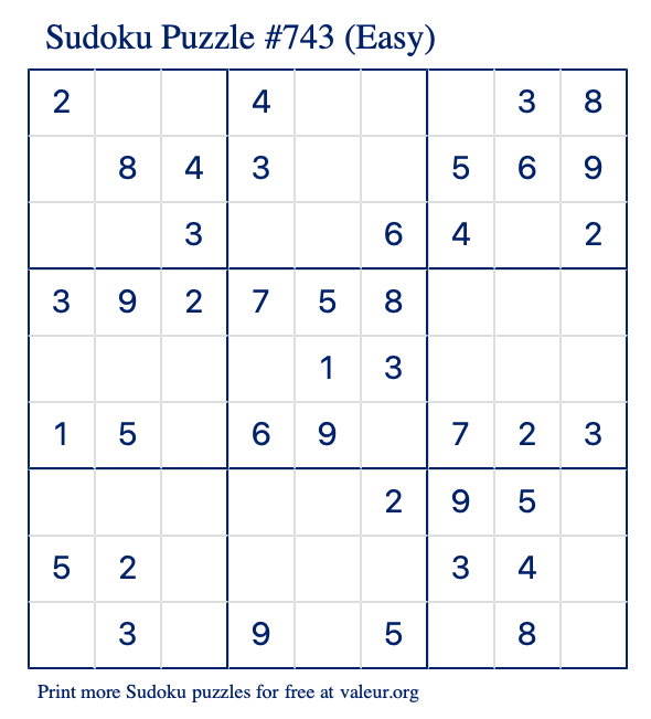 Free Printable Easy Sudoku Puzzle number 743
