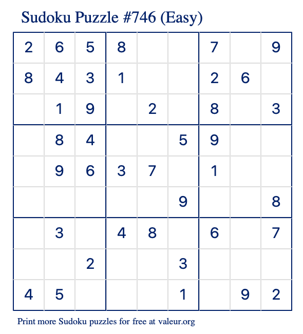 Free Printable Easy Sudoku Puzzle number 746