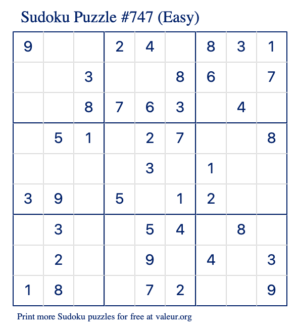 Free Printable Easy Sudoku Puzzle number 747