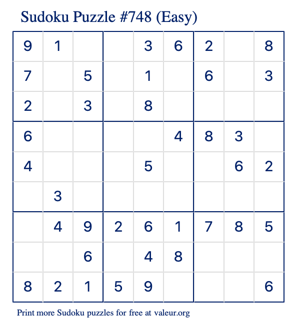 Free Printable Easy Sudoku Puzzle number 748