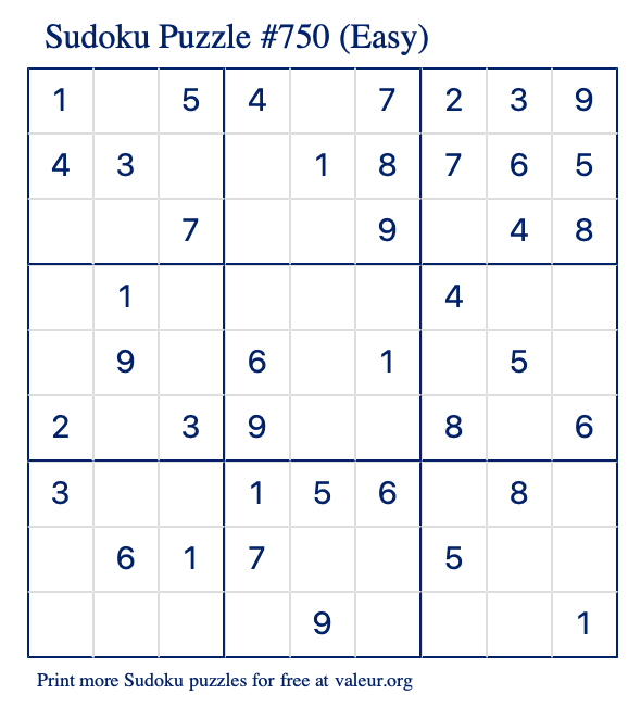 Free Printable Easy Sudoku Puzzle number 750