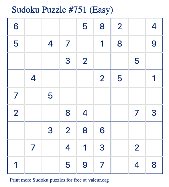 Free Printable Easy Sudoku Puzzle number 751