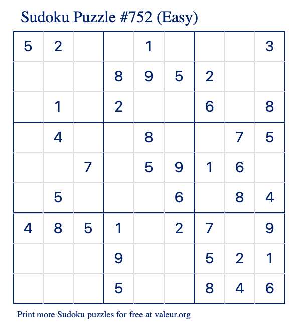 Free Printable Easy Sudoku Puzzle number 752