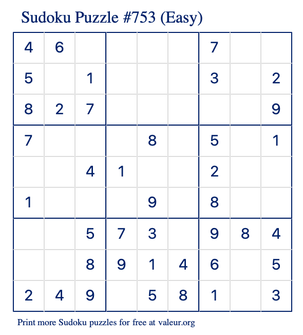 Free Printable Easy Sudoku Puzzle number 753