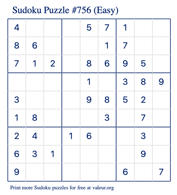 Free Printable Easy Sudoku Puzzle number 756