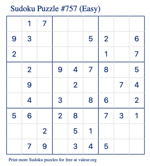 Free Printable Easy Sudoku Puzzle number 757