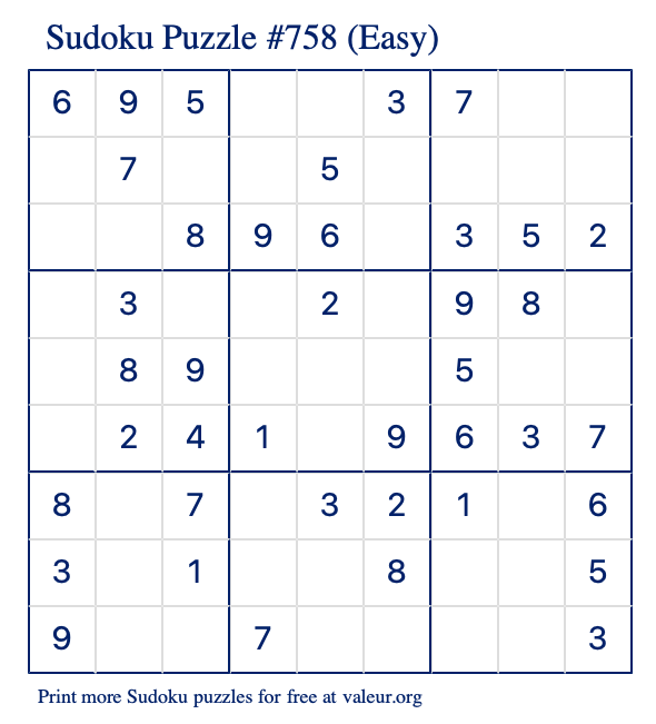 Free Printable Easy Sudoku Puzzle number 758