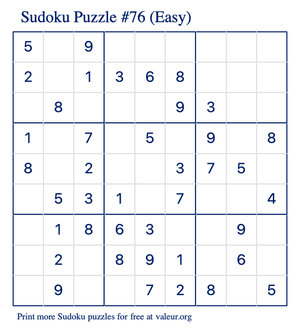 Free Printable Easy Sudoku Puzzle number 76