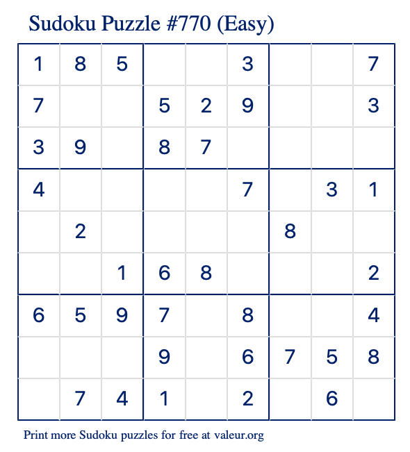 Free Printable Easy Sudoku Puzzle number 770