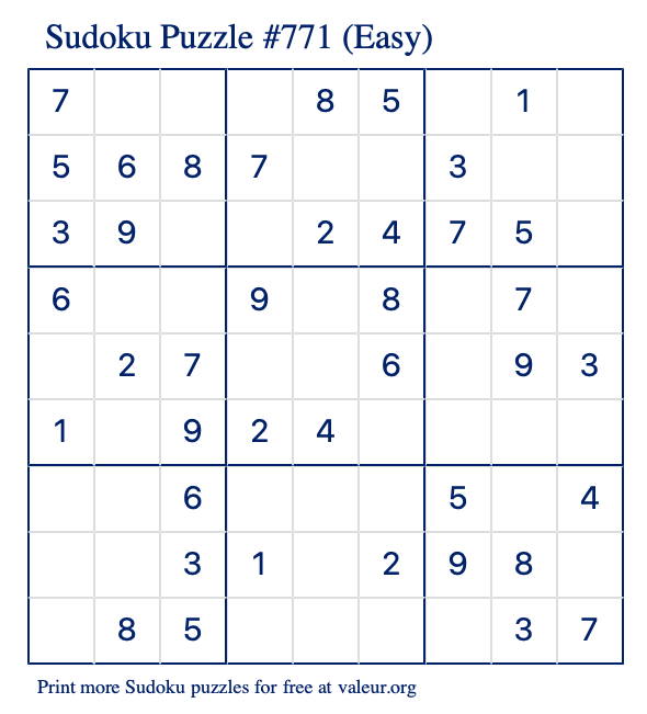 Free Printable Easy Sudoku Puzzle number 771