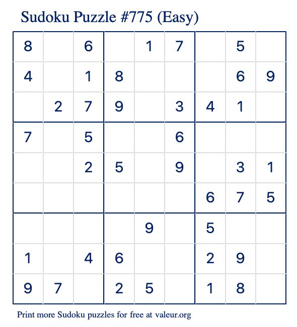 Free Printable Easy Sudoku Puzzle number 775