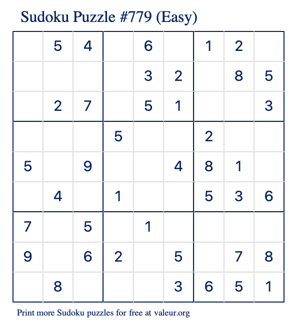 Free Printable Easy Sudoku Puzzle number 779