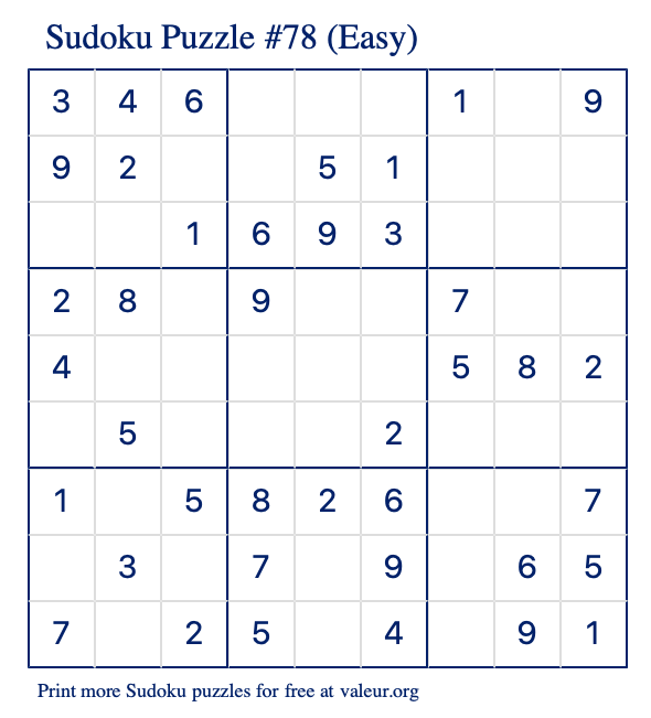 Free Printable Easy Sudoku Puzzle number 78