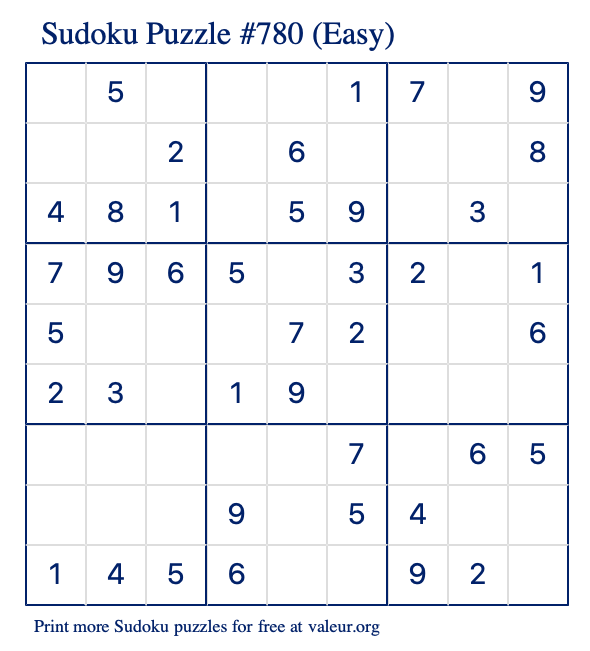 Free Printable Easy Sudoku Puzzle number 780