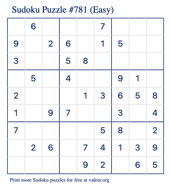 Free Printable Easy Sudoku Puzzle number 781