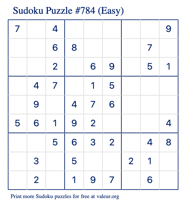 Free Printable Easy Sudoku Puzzle number 784