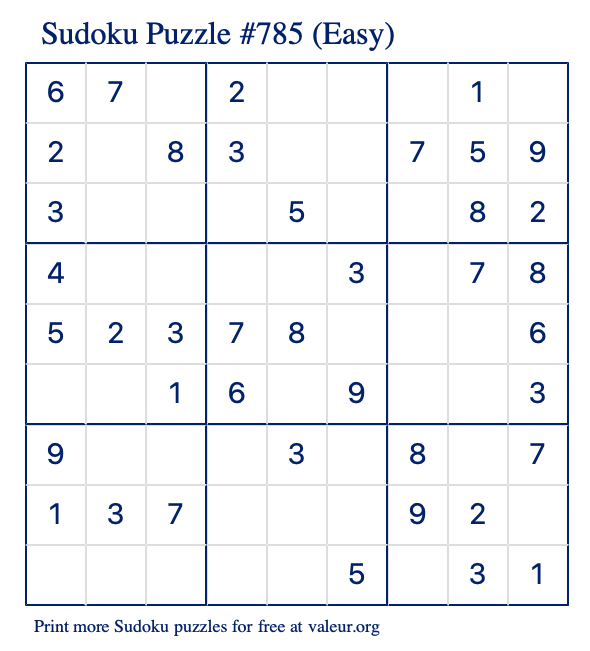 Free Printable Easy Sudoku Puzzle number 785