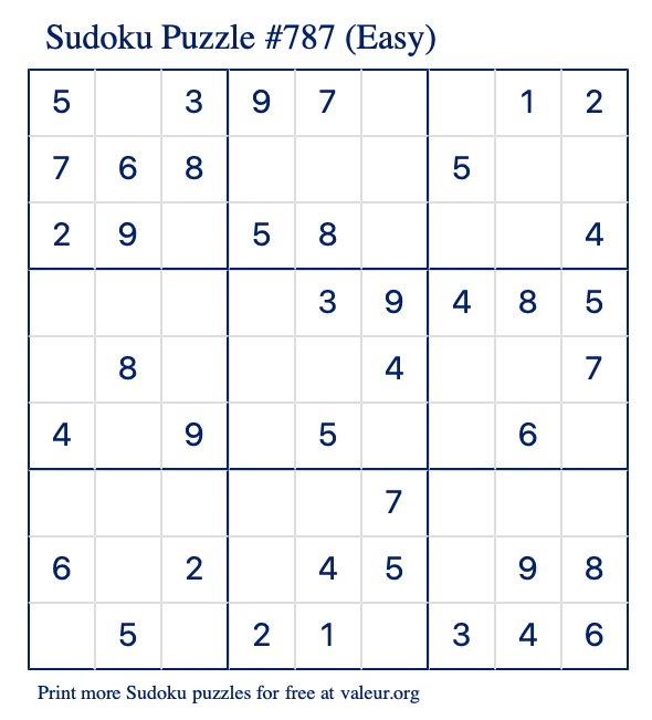 Free Printable Easy Sudoku Puzzle number 787