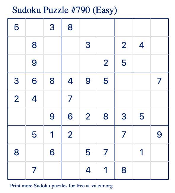 Free Printable Easy Sudoku Puzzle number 790